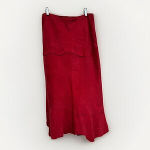 Vera Pelle Lavorazione Artigiana Red Suede Leather Midi Skirt Vintage Italian 44